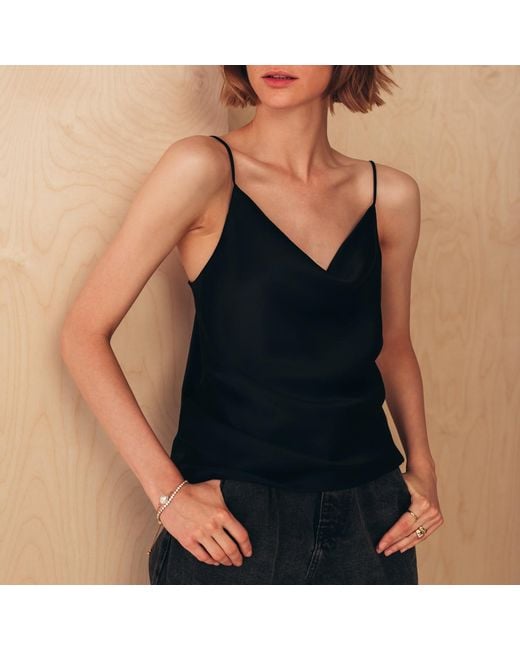 MIONÈ Black Silk Camisole Top With Draped Detail