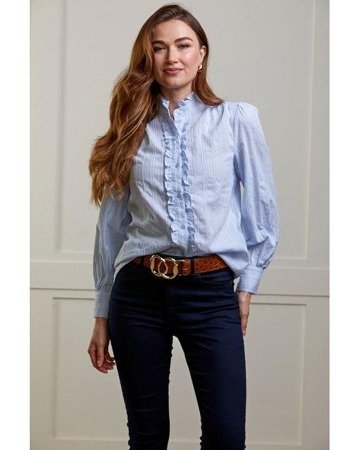 Guinea London Blue Frill Fronted Cotton Blouse