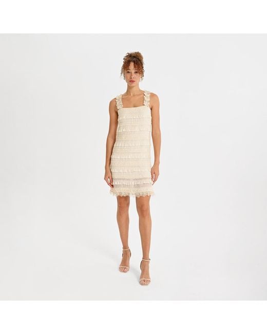 Lalipop Design Natural Neutrals Ruffled Textured Mini Dress