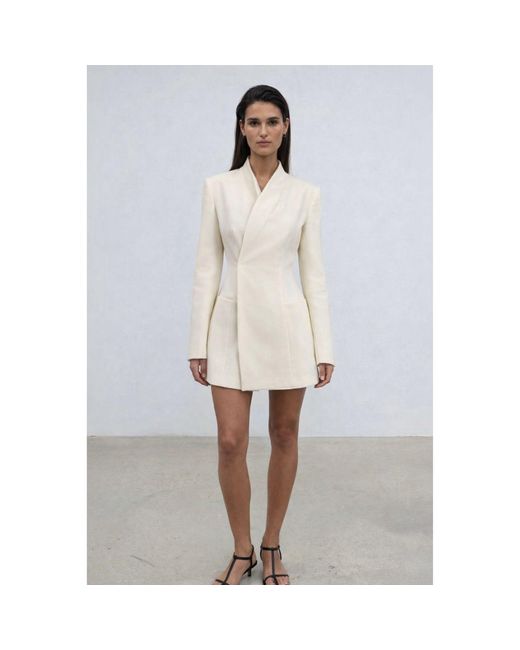 Curated Row Natural Tess Structured Woven Blazer Dress Cream