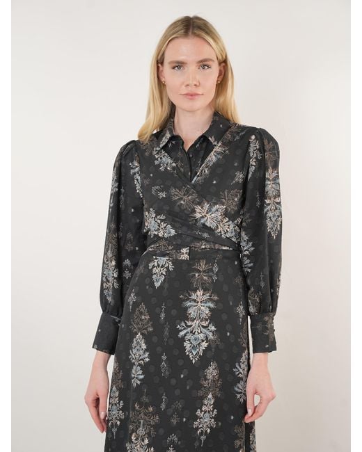 John Abgin Black Chiffon Burnout Printed Cross-Over Maxi Dress