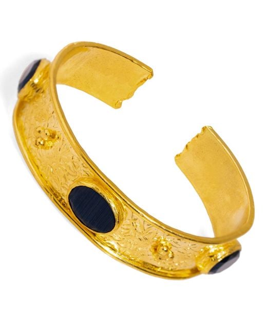 Ebru Jewelry Metallic Cleopatra Sapphire Gemstone & Antique Cuff Bracelet