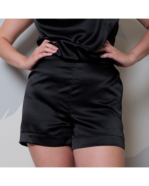 Soft Strokes Silk Blue Pure Mulberry Silk High-Waisted Shorts
