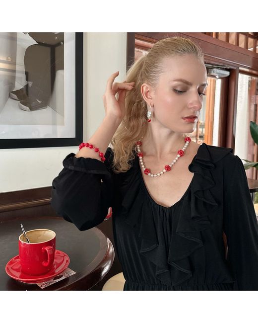Farra Red Holiday Gift Bamboo Coral Adjustable Bracelet