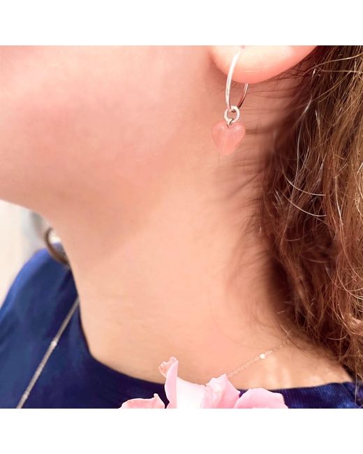 Bio-Trimmings Pink Rose Heart Hoop Earrings