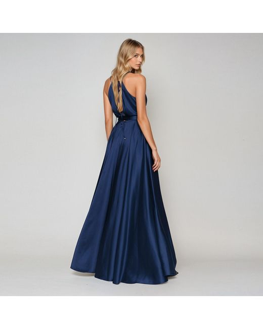 Angelika Jozefczyk Blue Satin Long Evening Dress Tied Back