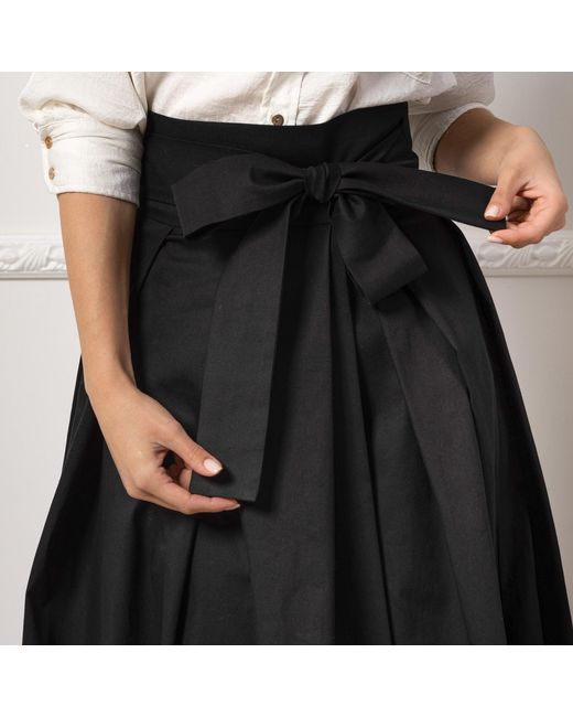 Nikka Place Black Maxi Cotton Elegant Skirt With Front Bow & High Waist