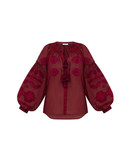 Annabo Rombé Geometric Embroidered Linen Blouse –