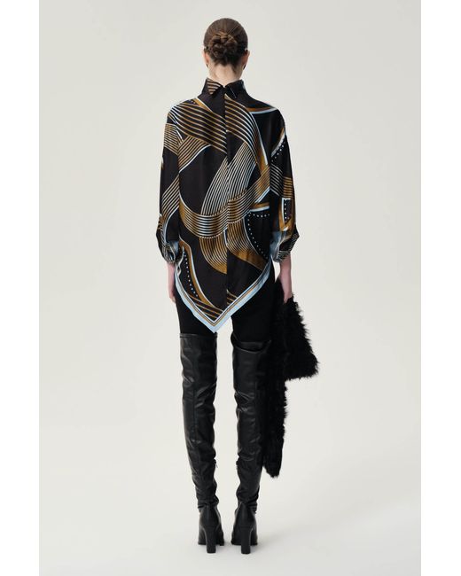 FRONT ROW SHOP Black Scarf Print Top And