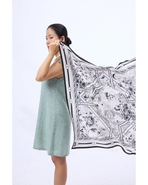 Silk and Bears Blue Monochrome Nautical 100% Mulberry Silk Twill Scarf — Hand-Rolled Hem