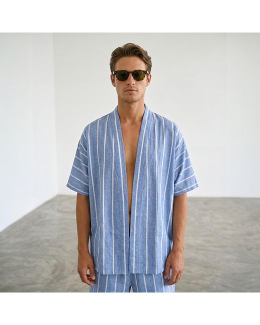 ORIGIN OF HEARTS Blue Valerie Nautical Stripe Resort Kimono Set for men