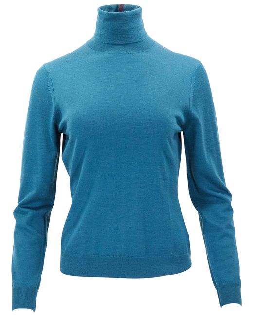 Lords of Harlech Blue Rona Legion Merino Silk Cashmere Turtleneck