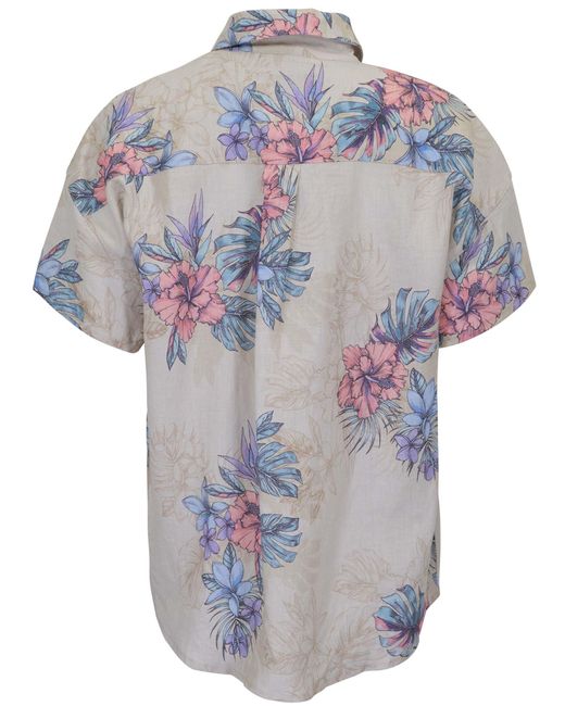 Lords of Harlech Gray Neutrals Lara Exotic Floral Natural Linen Printed Shirt