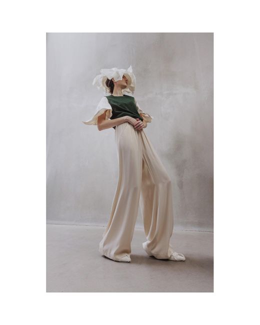Julia Allert Green Lurex Knit Top With Adjustable Satin Sleeves