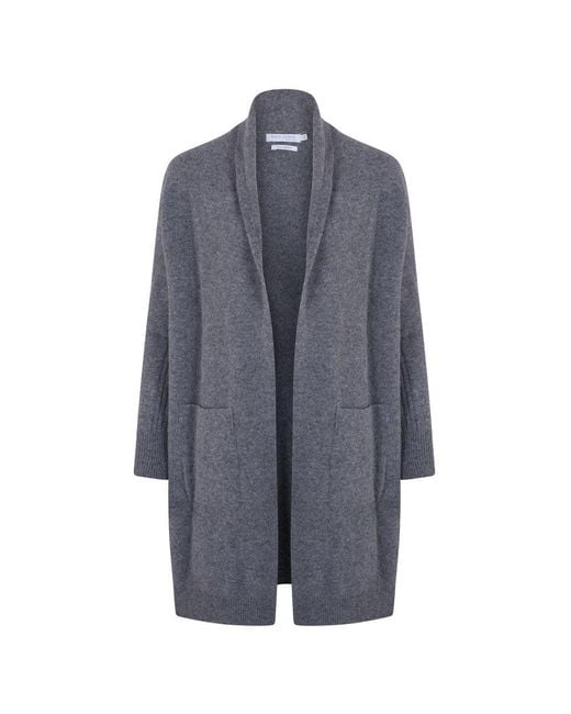 Paul James Knitwear Gray Pure Lambswool Long Line Liberty Cardigan With Pockets