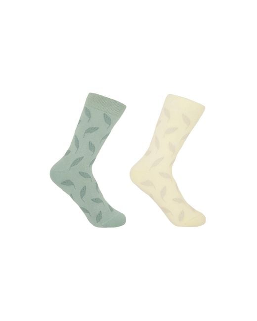 Peper Harow - Made in England Green Mint & Cream Leaf Socks Two Pack