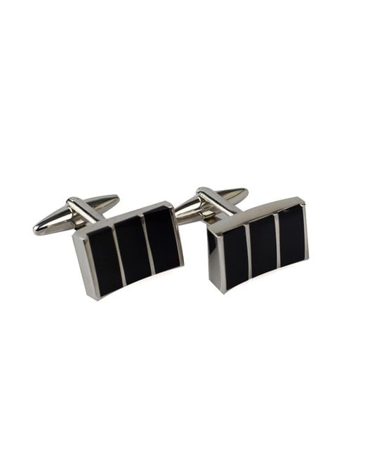 DAVID WEJ Black Stripped Rectangle Cufflinks for men