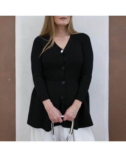 London Atelier Byproduct Black Knitted Peplum Cardigan