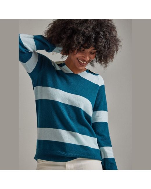 Salts Green Split Neck Polo Stripe Sweater
