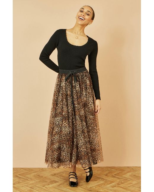 Yumi' Brown Leopard Mesh Tulle Skirt