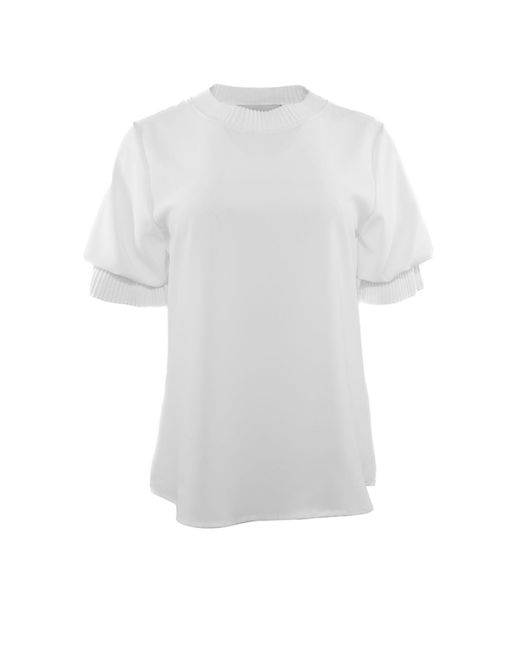 Theo the Label White Dione Short Sleeve Pleated Neck Top
