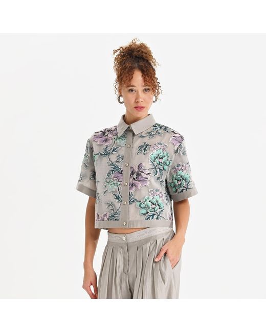 Lalipop Design Gray Cropped Jacquard Organza Jacket