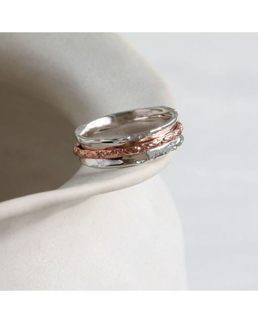 Isla Silver White Ring With Copper Spinning Band