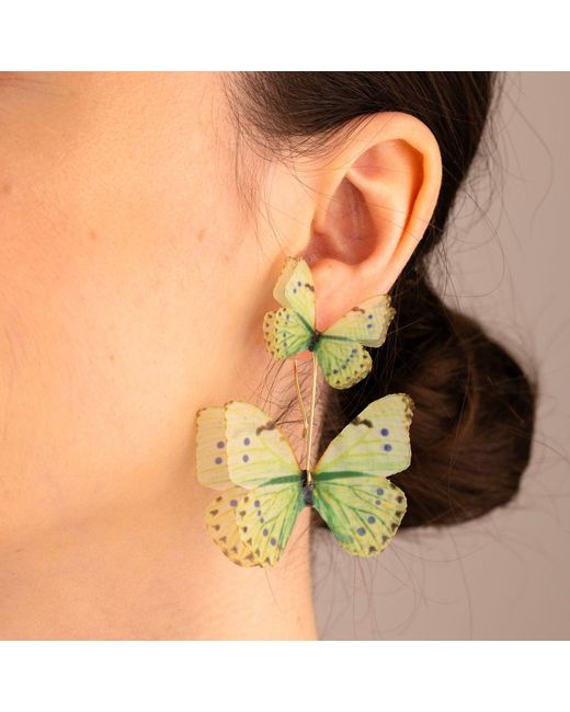 Oana Savu Green Mint Silk Butterfly Earrings Pastel Fairy Earrings