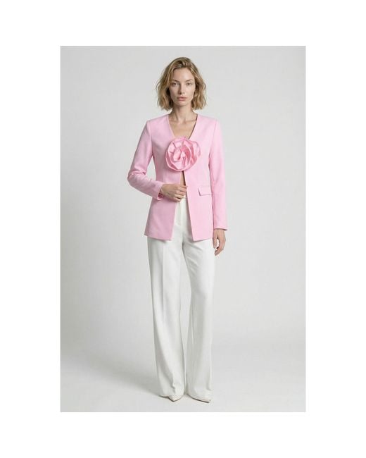Modenaire Pink Sculptural Rose Blazer With Tailored Silhouette
