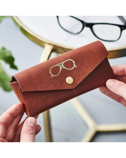 VIDA VIDA Red Tan Leather Glasses Case for men