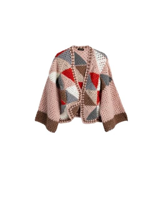 Saachi Red Hand-Crocheted Geometric Short Jacket