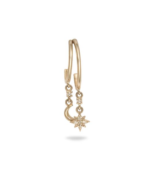 Zohreh Metallic Celestial Diamond Charm Hoop Earring 9K