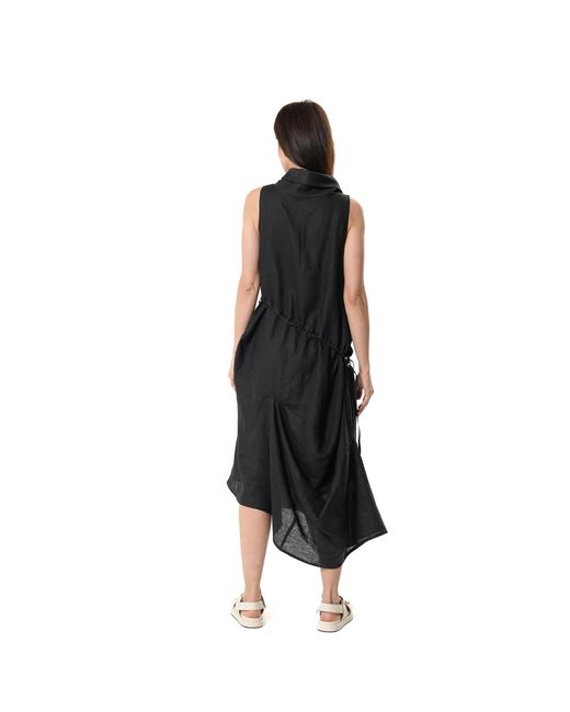 Metamorph Blue Linen Midi Dress With Asymmetric Hem
