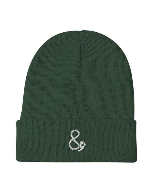 Anchor and Crew Green Dark Ampersand Signature Cotton Blend Embroidered Beanie for men