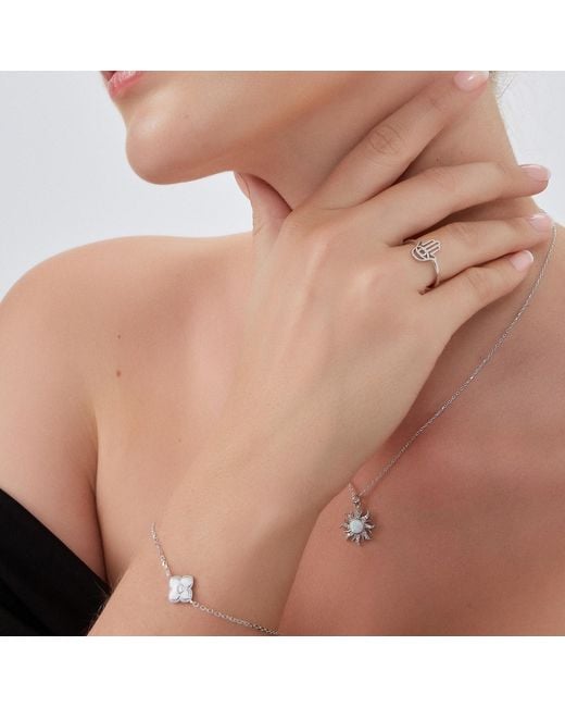 Spero London Metallic Enamel Clover Bracelet Sterling