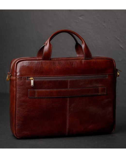 Time Resistance Brown Large Leather Briefcase Laptop Bag for men