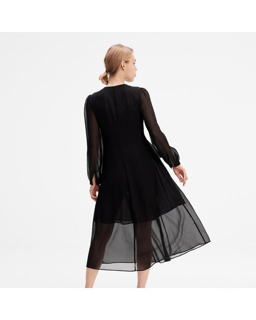Smart and Joy Black Long Ruffle Chiffon Dress