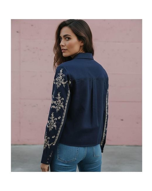 Nooki Design Blue Sienna Embroidered Cropped Shirt