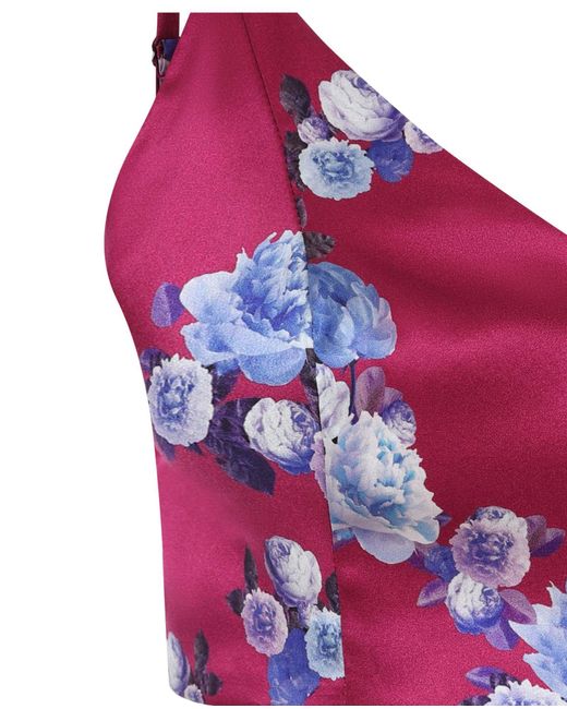 Sophie Cameron Davies Red Berry Floral Silk Crop Top