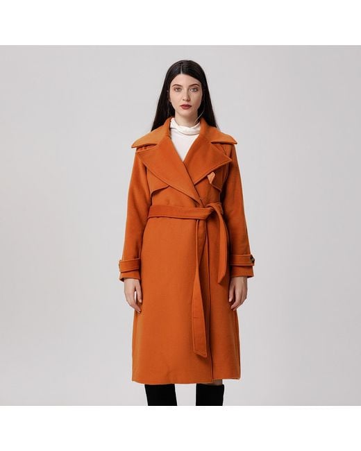 Smart and Joy Orange Shoulder Flaps Woolen Coat