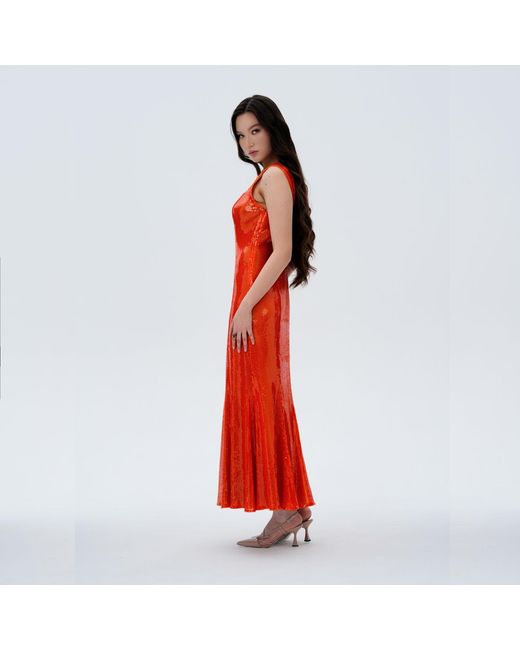 Elsava Red Sequin Tie-Back Midi Dress