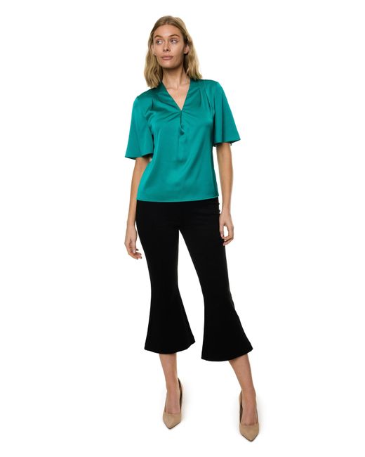 Carloslines Blue V-Neck Pleat Detail Flutter Sleeve Blouse