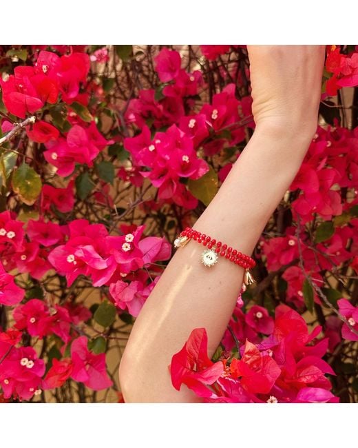 Farra Red Double Layer Coral With Evil Eye Charm Multi-Way Bracelet