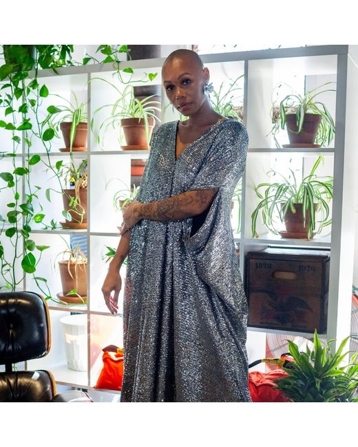 Jennafer Grace Gray Gunmetal Sequin Caftan Kaftan Dress