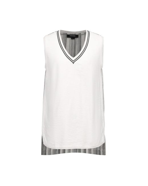 Smart and Joy White Long V-Neckline Bi-Material Top