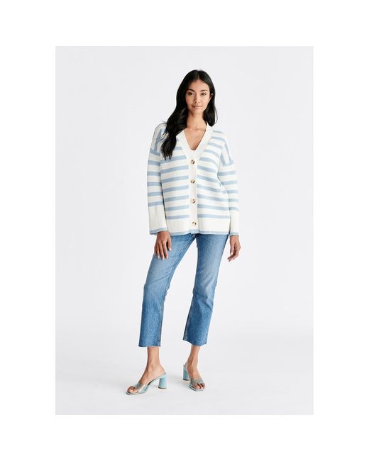 Paisie Blue Striped Ribbed Cardigan