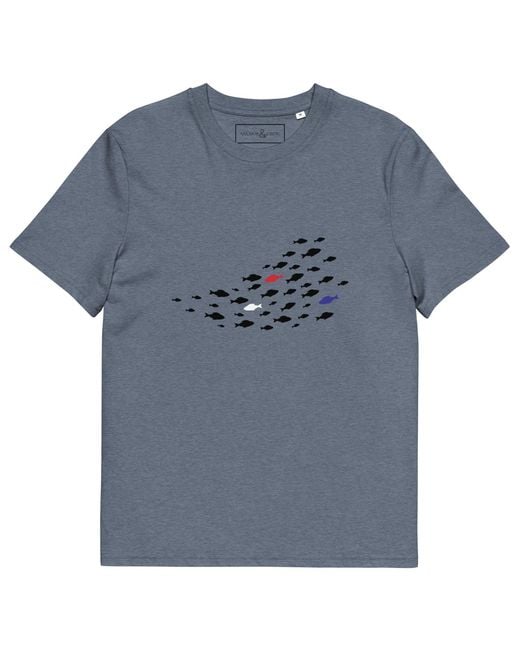 Anchor and Crew Blue Heather Fish Where's William Going? Organic Cotton T-Shirt for men