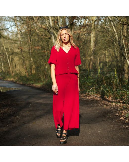 Cara & The Sky Red Martha Wide Leg Knitted Trousers Co-ord