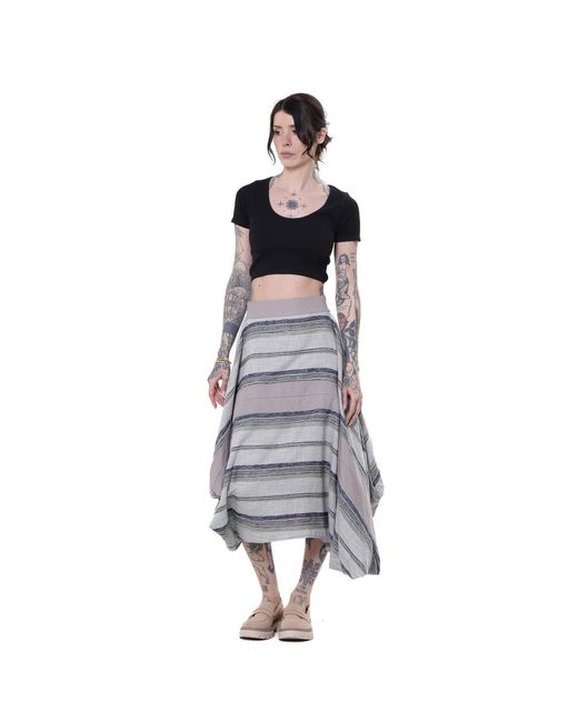 Metamorph Gray Asymmetric Midi Striped Skirt