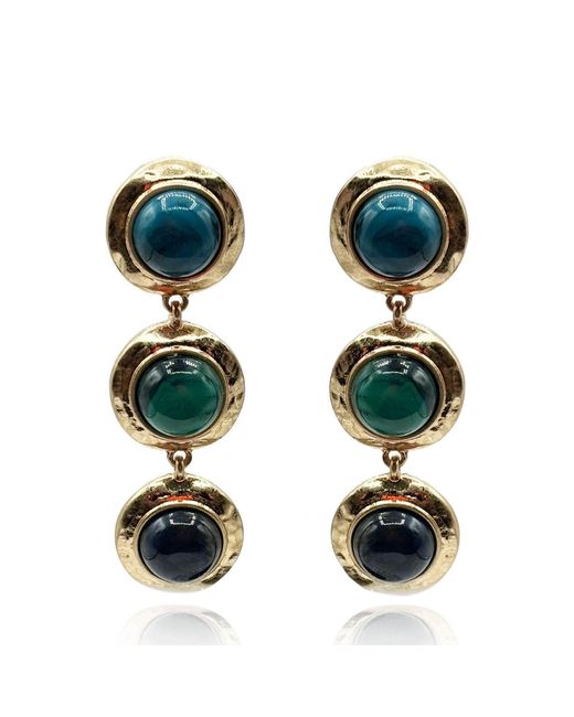 Michael Nash Jewelry Green Violetta Three Stone And Malachite Resin Pierced Earrings